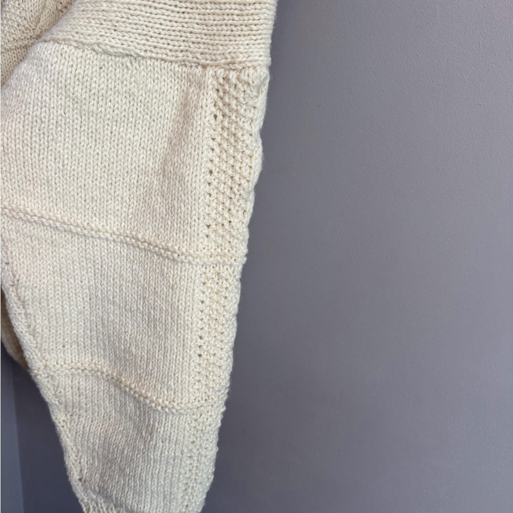 Butter Cream Yellow Hand Knit Wool Cable Patchwork Sweater XL - Picture 7 of 8